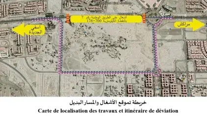 Déviation provisoire localisée de la circulation sur la route nationale n°7 reliant Marrakech à Safi et El Jadida