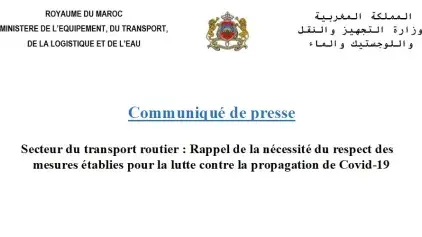 Secteur du transport routier : Rappel de la nécessité du respect des mesures établies pour la lutte contre la propagation de Covid-19