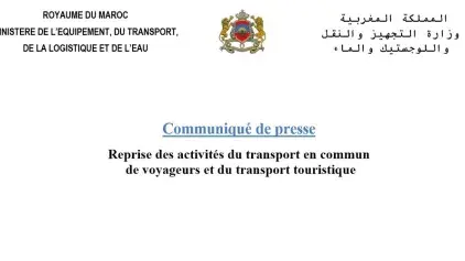 Communiqué concernant la reprise des activités du transport en commun  de voyageurs et du transport touristique