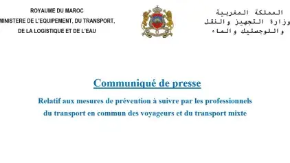 Communiqué relatif aux mesures de prévention à suivre par les professionnels du transport en commun des voyageurs et du transport mixte