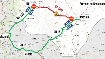 Interruption temporaire de la circulation sur  la route provinciale n° 5108 reliant Missour et Njil - province de Boulemane