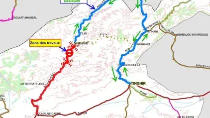 Interruption temporaire de la circulation sur la route régionale n° 704 reliant Boumalne-Dades et M’semrir située dans la province de Tinghir