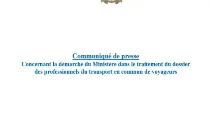 Communiqué de presse concernant la démarche du Ministère dans le traitement du dossier des professionnels du transport en commun de voyageurs