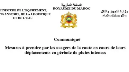 Communiqué sur les mesures à prendre par les usagers de la route en cours de leurs déplacements en période de pluies intenses