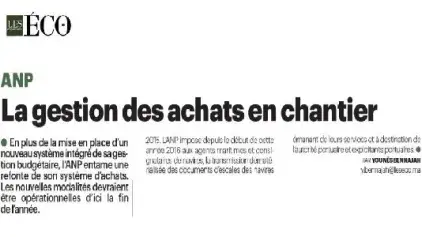 ANP : La gestion des achats en chantier